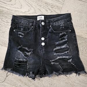 Simple Society Denim Shorts 3/26 High Rise Black Distressed BUTTON-FLY
